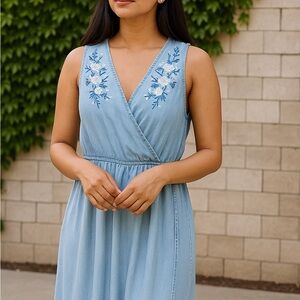 Gorgeous Embroidered Blue Sleeveless Dress
